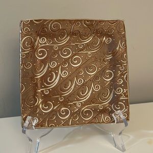 NEW Handmade Pottery Small Square Tray with White Inlaid Swirl Design
